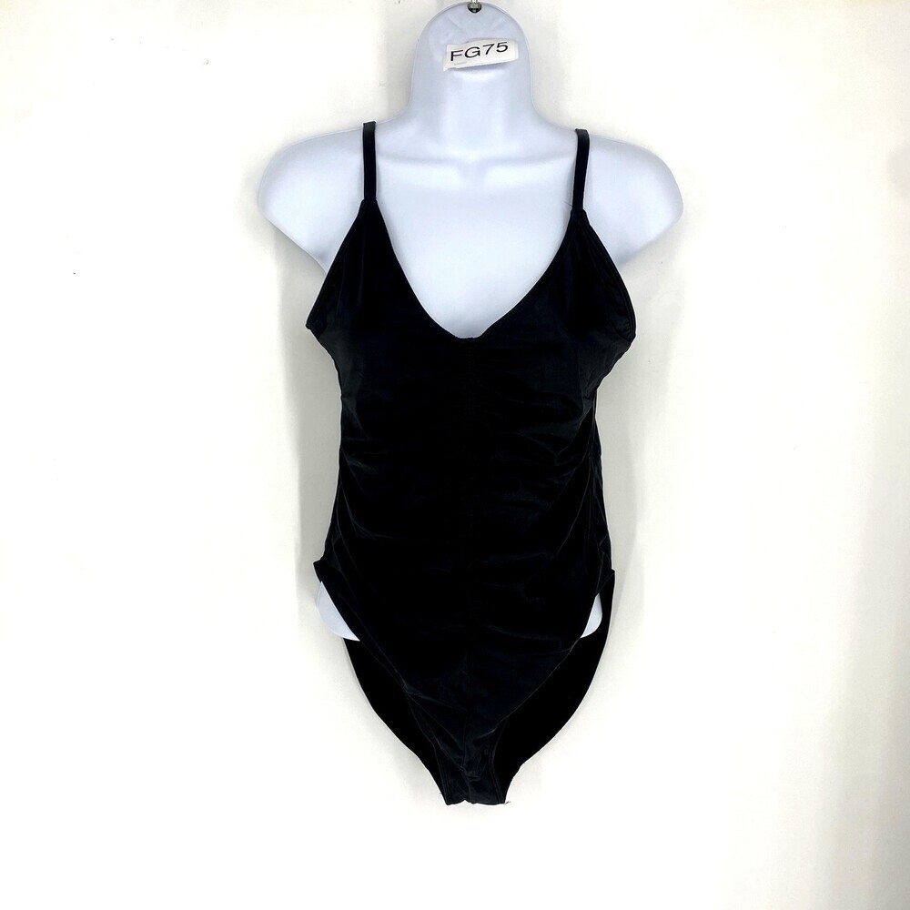 Good American Black Ruched One Piece Swimsuit Size 3 Flattering Plus Swim Modern
